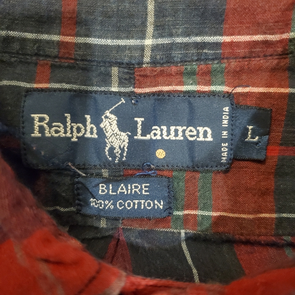 Ralph Lauren Blaire Shirt Mens Large Red Plaid Button Front Cotton Long Sleeve - Picture 2 of 8
